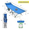 Folding Camping Cot with Side Storage Pocket Detachable Headrest - Blue