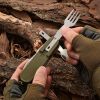 7 In 1 Multifunctional Outdoor Tableware Stainless Steel Foldable Fork Spoon Knife Picnic Camping Hiking Travelling Dinnerware - GREEN - SPAIN